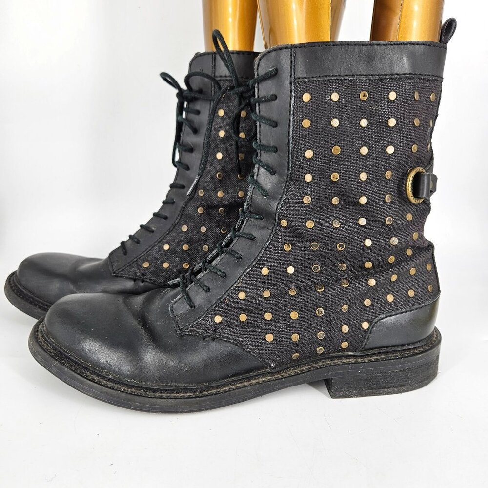 Women Combat Motorcycle Boots Calvin Kein 10 Black Lace Up Gothic Alt Cosplay - Picture 4 of 13